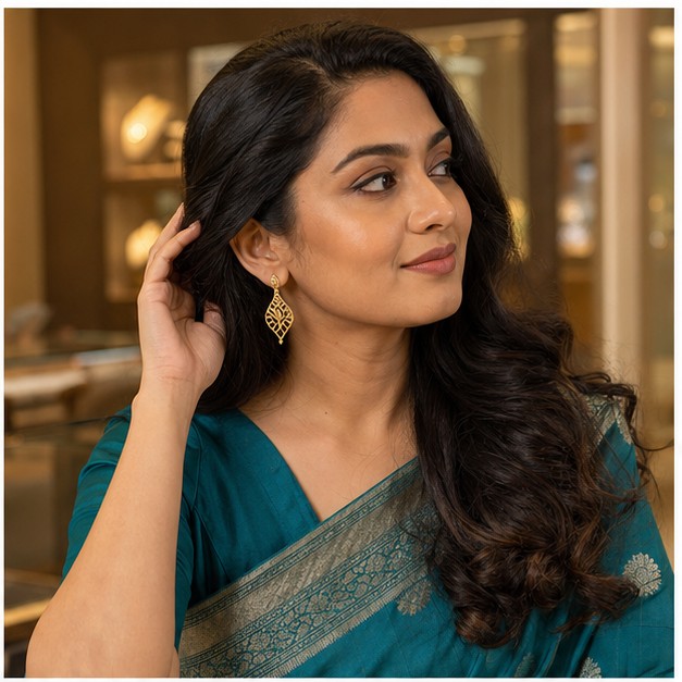 Filigree Earrings jewellery worn by a Bengali model