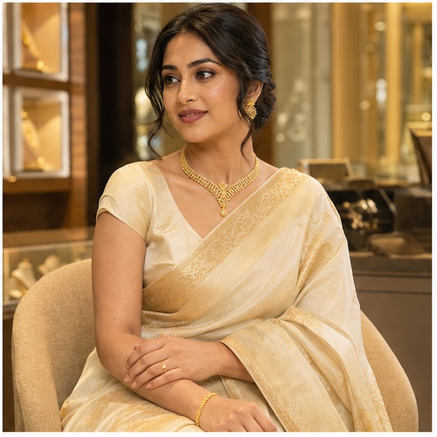 Timeless Gold Set jewellery worn by a Bengali model