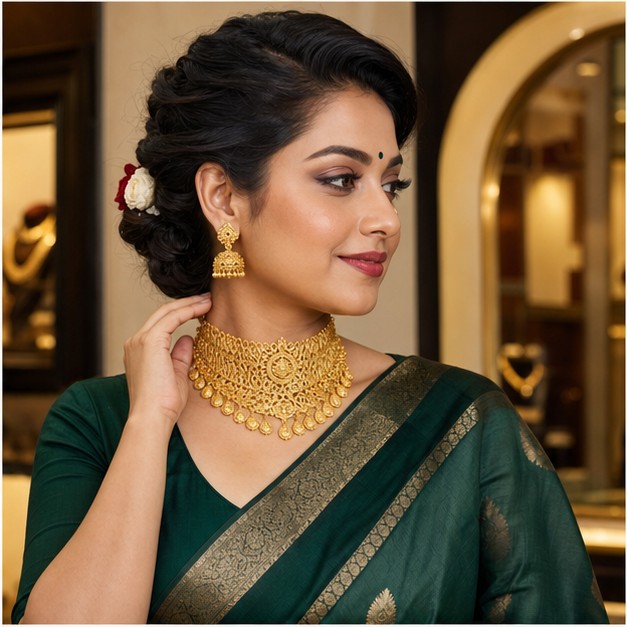 Nakshi Choker jewellery worn by a Bengali model